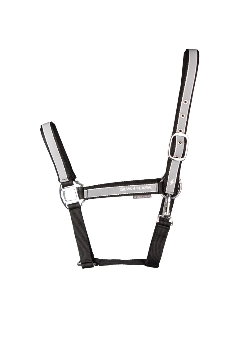 Hy Equestrian Silva Flash Head Collar - Black/Silver/Reflective